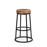 Flynn 26.25" Seat Height Brown Wood Seat Black Metal Frame Stool by Mercana at Eve Furniture