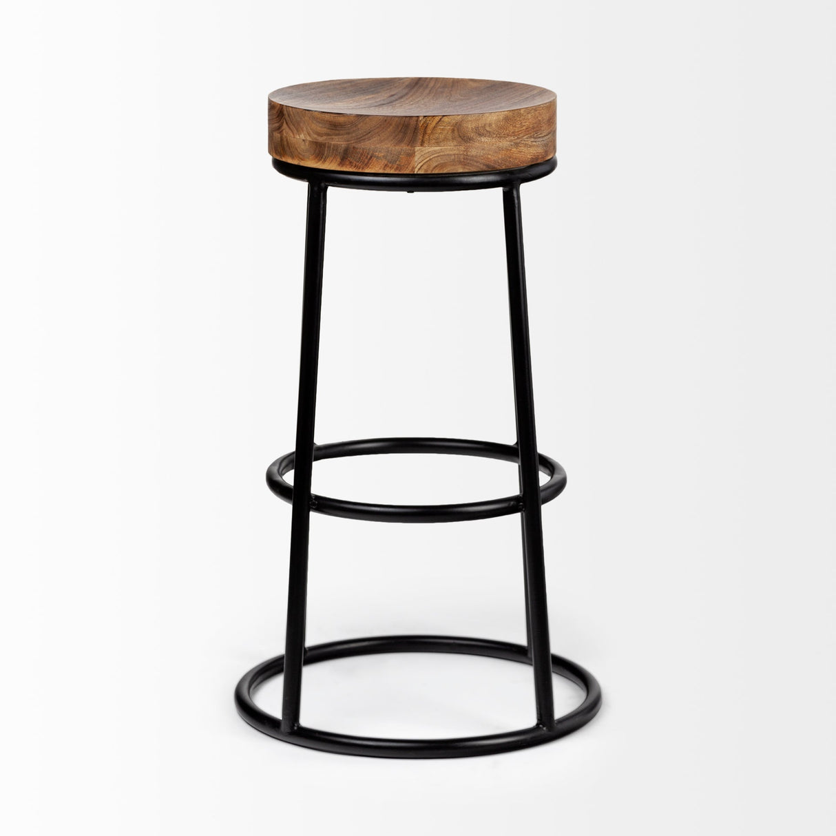 Flynn Brown Wood Seat Black Metal Frame Stool by Mercana at Eve Furniture