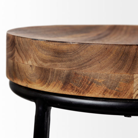 Flynn Brown Wood Seat Black Metal Frame Stool by Mercana at Eve Furniture