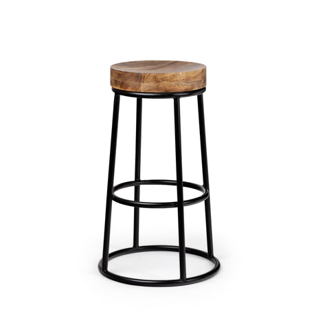 Flynn Brown Wood Seat Black Metal Frame Stool by Mercana at Eve Furniture