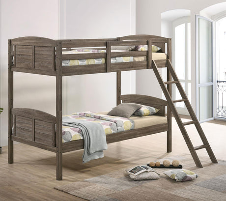 Flynn Weathered Brown Twin over Twin Bunk Bed by Coaster at Eve Furniture