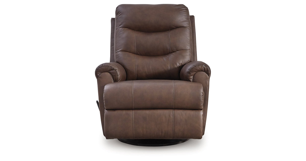 Flynwood Espresso Swivel Glider Recliner by Ashley at Eve Furniture