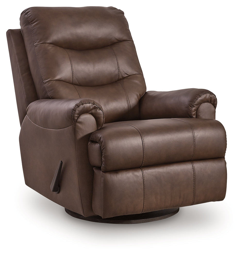 Flynwood Espresso Swivel Glider Recliner by Ashley at Eve Furniture
