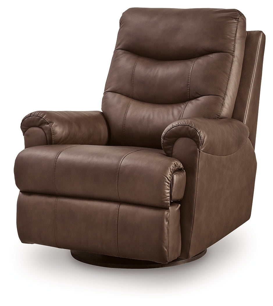 Flynwood Espresso Swivel Glider Recliner by Ashley at Eve Furniture