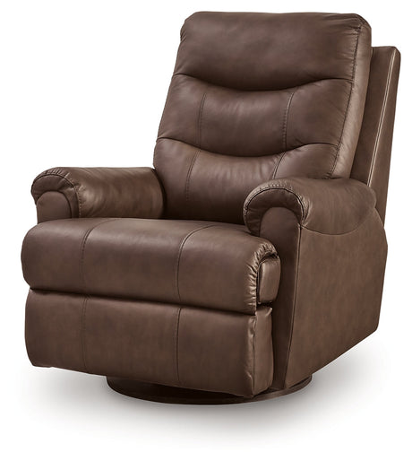 Flynwood Espresso Swivel Glider Recliner by Ashley at Eve Furniture