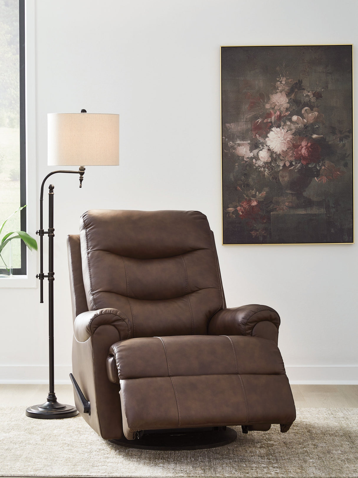Flynwood Espresso Swivel Glider Recliner by Ashley at Eve Furniture