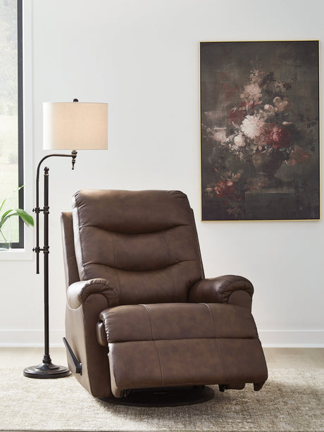 Flynwood Espresso Swivel Glider Recliner by Ashley at Eve Furniture