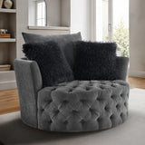 Sofi Drak Gray Button Tufted Swivel Chair