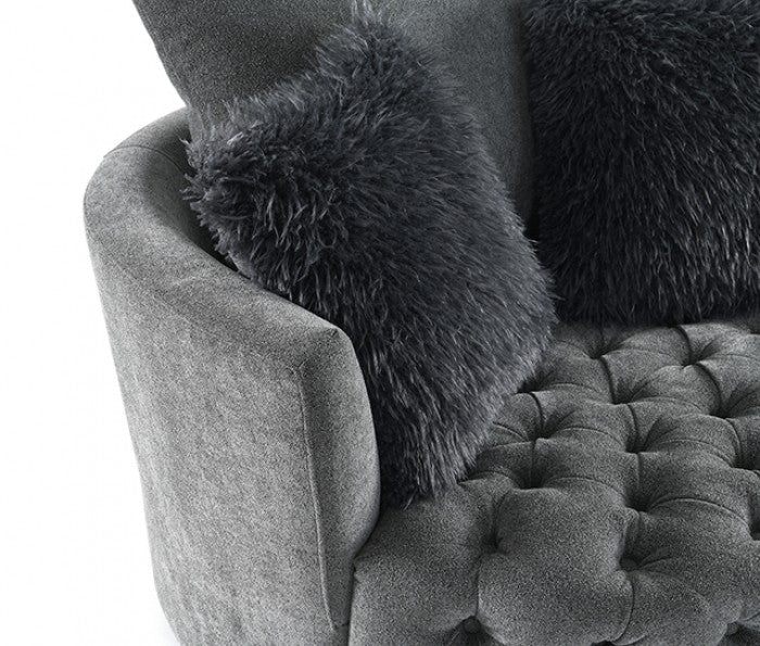 Sofi Drak Gray Button Tufted Swivel Chair