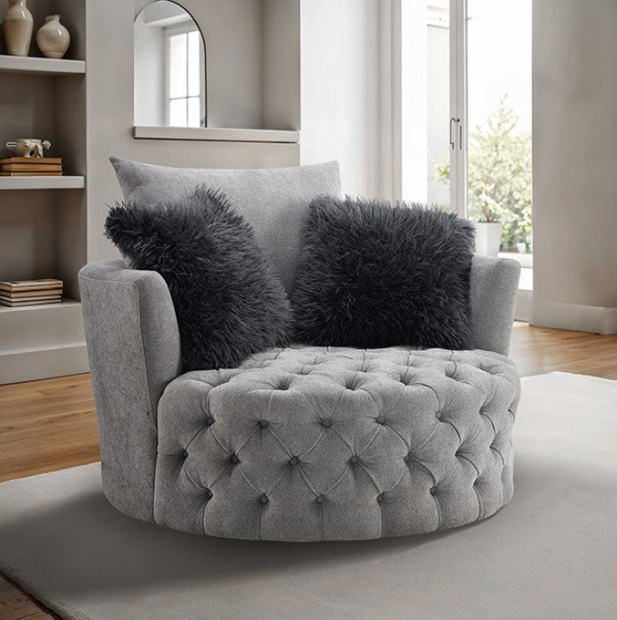 Sofi Light Gray Button Tufted Swivel Chair