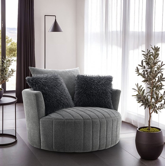Hoople Dark Gray Channel Tufted Swivel Chair