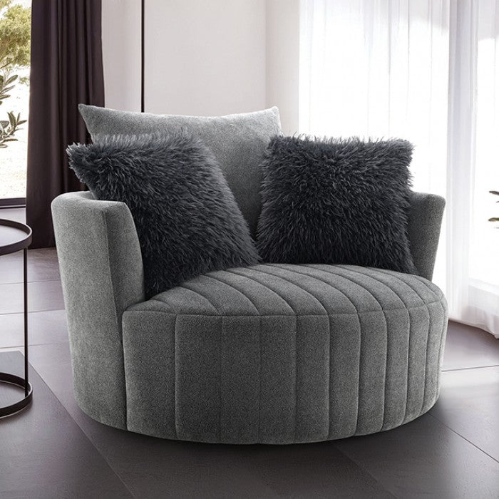 Hoople Dark Gray Channel Tufted Swivel Chair
