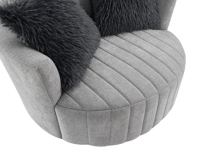 Hoople Light Gray Channel Tufted Swivel Chair