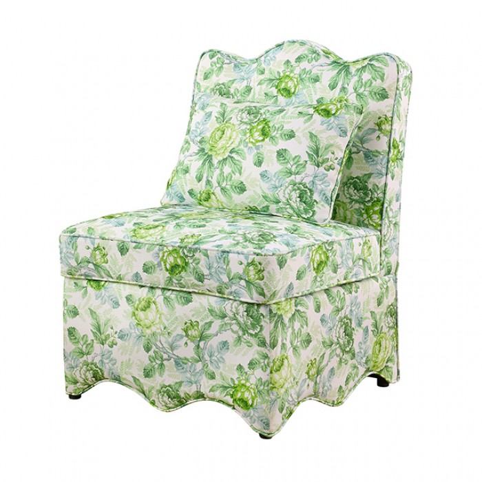 Hemsworth Seaside Cabbage Rose Green/White Accent Chair