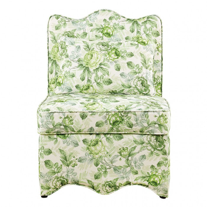 Hemsworth Seaside Cabbage Rose Green/White Accent Chair