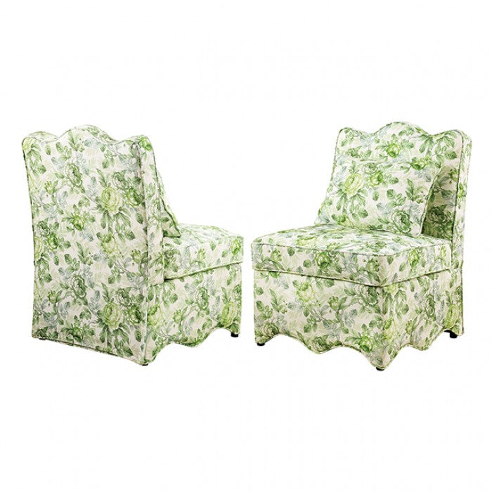 Hemsworth Seaside Cabbage Rose Green/White Accent Chair