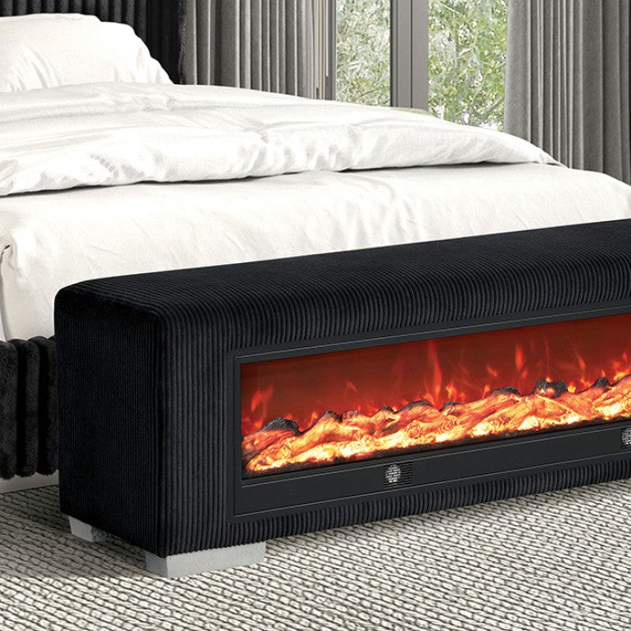 Elnath Black Bench w/ Visual Wood Log Fireplace