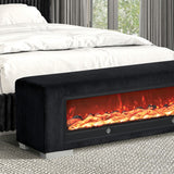 Elnath Black Bench w/ Visual Wood Log Fireplace