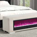 Elnath Beige Bench w/ Visual Wood Log Fireplace