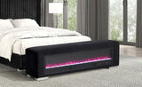Elnath Contemporary Black Bench w/ Visual Wood Log Fireplace