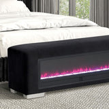 Elnath Contemporary Black Bench w/ Visual Wood Log Fireplace
