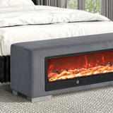 Elnath Gray Bench w/ Visual Wood Log Fireplace