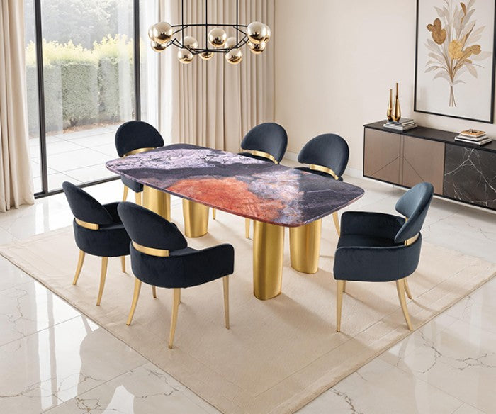 Northolt Black/Gray/Matte Gold 7-Piece Dining Room Set W/ Black Chair