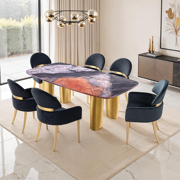 Northolt Black/Gray/Matte Gold 7-Piece Dining Room Set W/ Black Chair