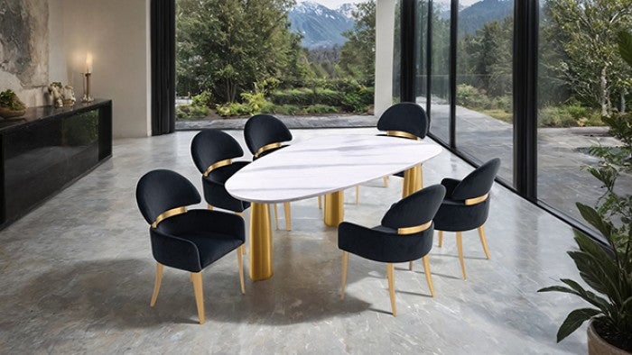 Northam White/Matte Gold 7-Piece Dining Room Set W/ Black Chair
