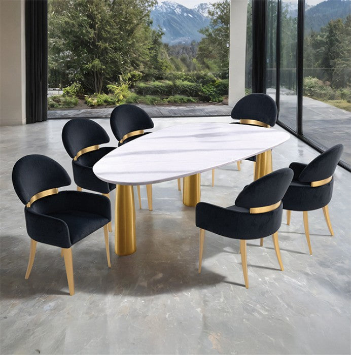 Northam White/Matte Gold 7-Piece Dining Room Set W/ Black Chair