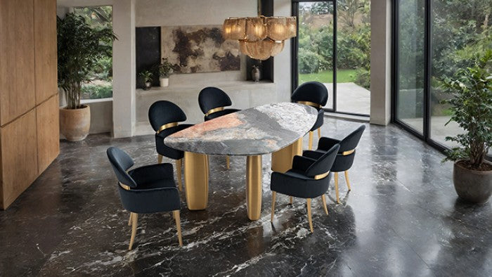 Northwich Black/Gray/Matte Gold 7-Piece Dining Room Set W/ Black Chair