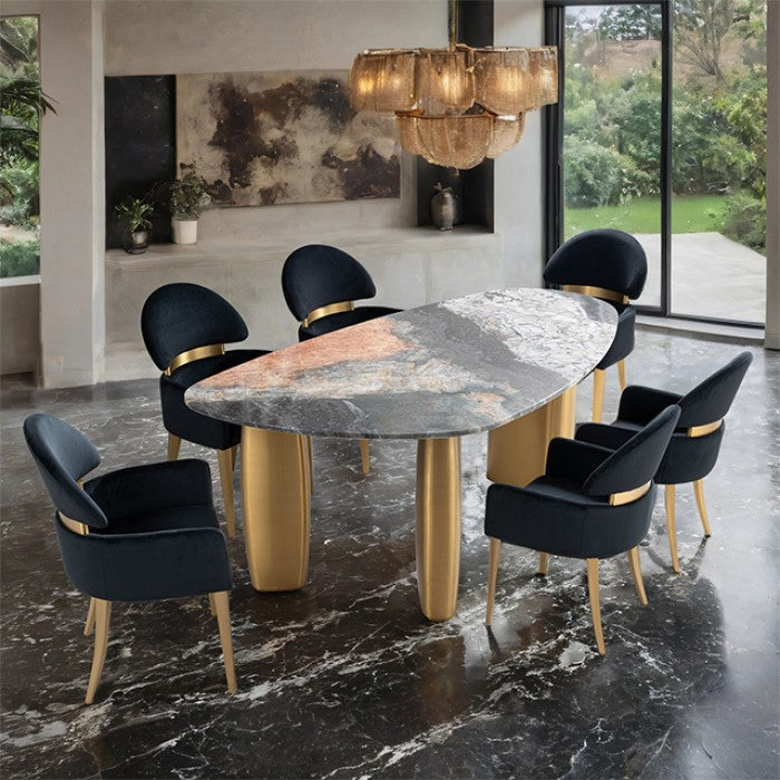 Northwich Black/Gray/Matte Gold 7-Piece Dining Room Set W/ Black Chair