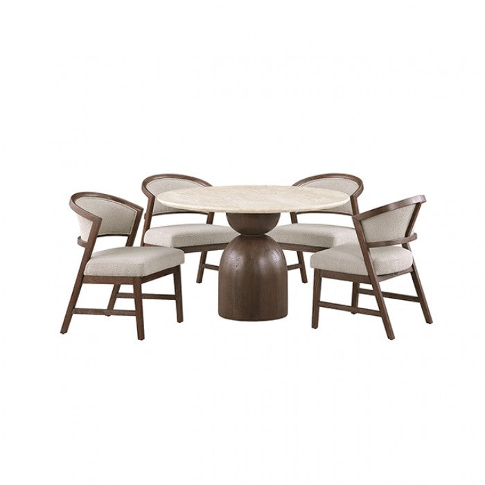 Cirava Travertine/White 5-Piece Dining Room Set