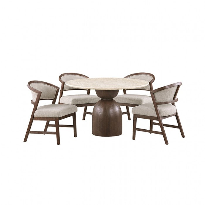 Cirava Travertine/White 5-Piece Dining Room Set