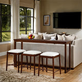Daventry Walnut/Beige Sofa Table w/ 3 Counter Ht Stools