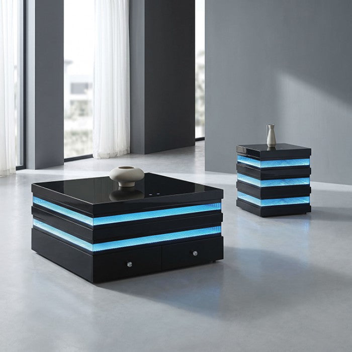 Maloy Black Square Cocktail Table w/ Drawers