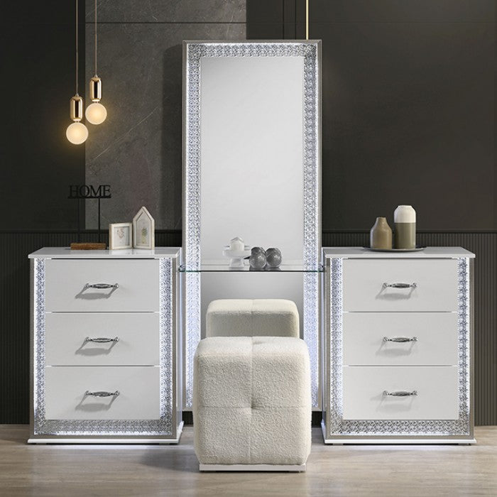 Hazeline White Vanity Set w/ Stool