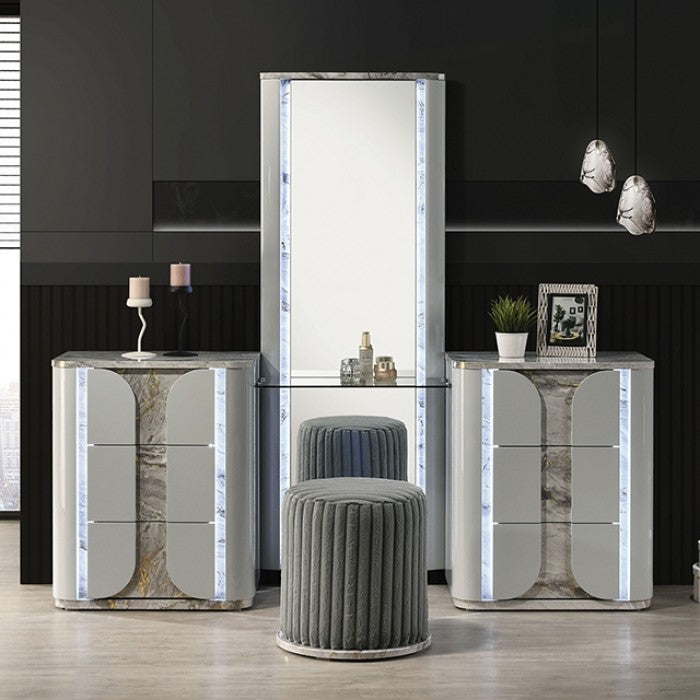 Cleburne Light Gray Vanity Set w/ Stool