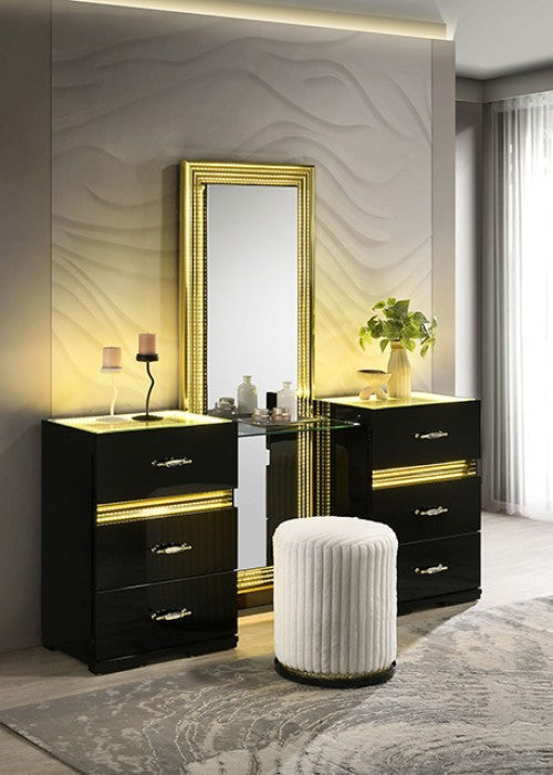 Lucida Black Vanity Set w/ Stool