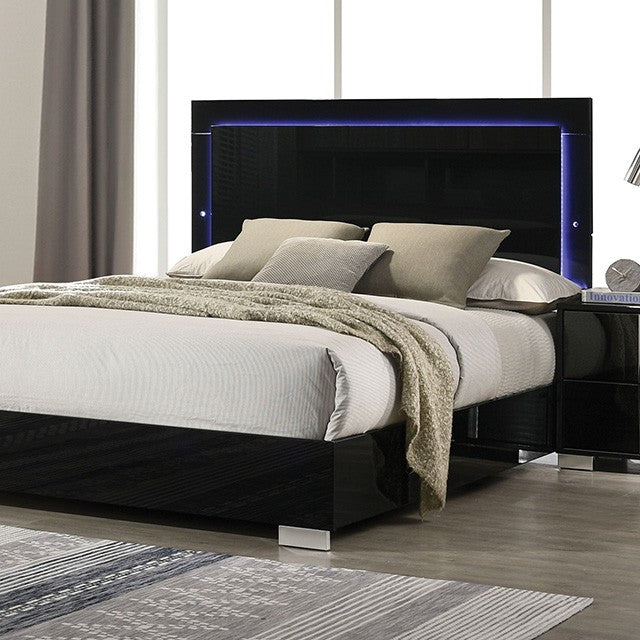 Sinistra Piano Black King Bed by Furniture of America at Eve Furniture