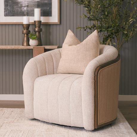 Fonda Cream Fabric w/ Natural Jute Swivel Accent Chair by Mercana at Eve Furniture