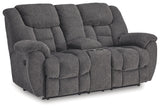 Foreside Charcoal Performance Fabric Manual Loveseat with Console by Ashley at Eve Furniture