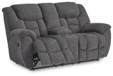 Foreside Charcoal Performance Fabric Manual Loveseat with Console by Ashley at Eve Furniture