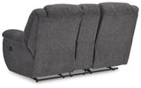 Foreside Charcoal Performance Fabric Manual Loveseat with Console by Ashley at Eve Furniture