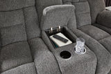 Foreside Charcoal Performance Fabric Manual Loveseat with Console by Ashley at Eve Furniture