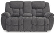 Foreside Charcoal Performance Fabric Manual Loveseat with Console by Ashley at Eve Furniture