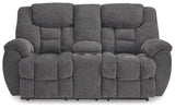 Foreside Charcoal Performance Fabric Manual Loveseat with Console by Ashley at Eve Furniture