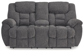 Foreside Charcoal Performance Fabric Manual Loveseat with Console by Ashley at Eve Furniture