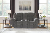 Foreside Charcoal Performance Fabric Manual Loveseat with Console by Ashley at Eve Furniture