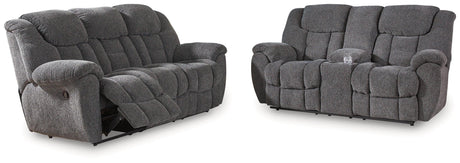 Foreside Charcoal Performance Fabric Manual Reclining Sofa and Loveseat by Ashley at Eve Furniture